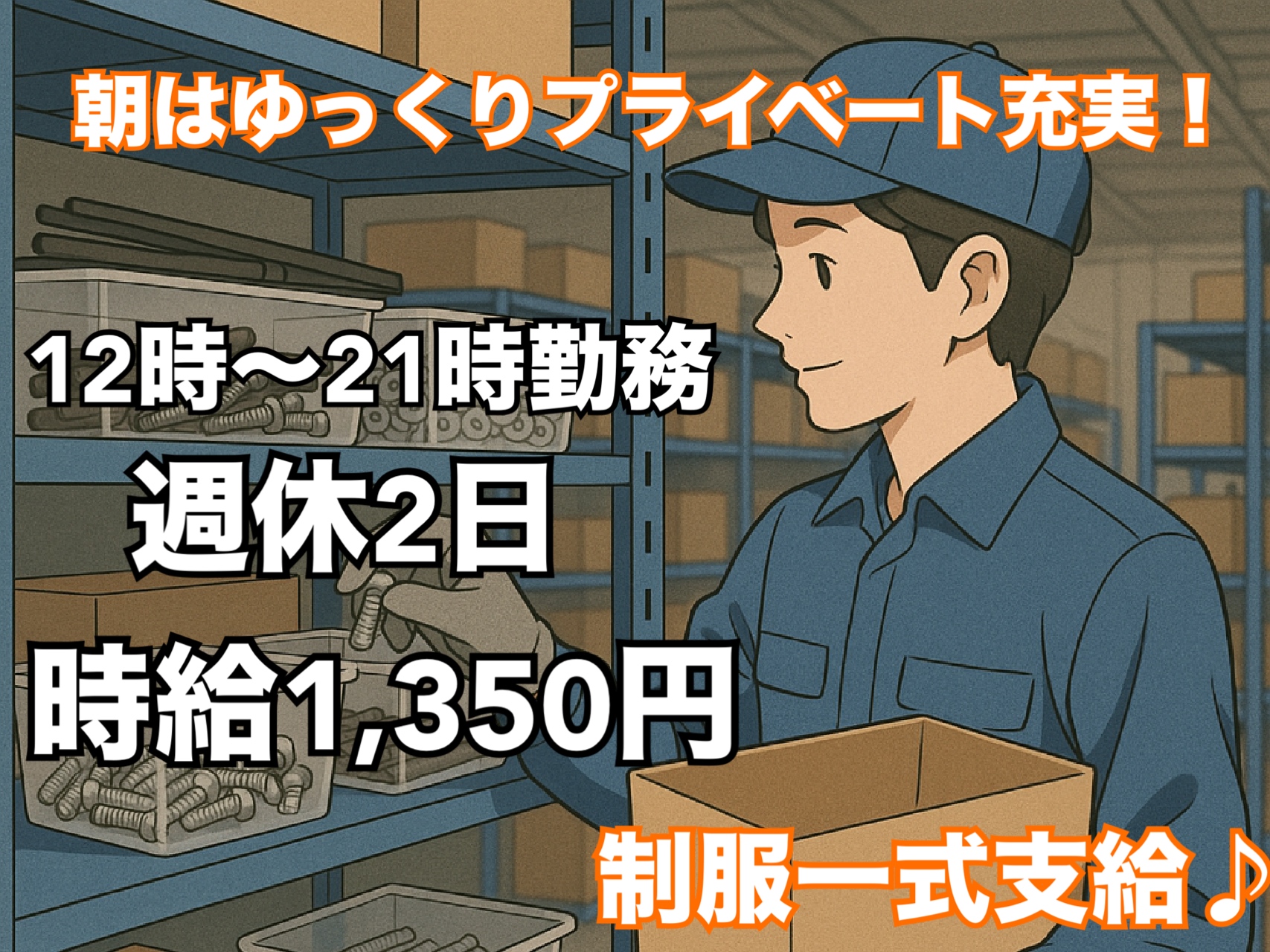 [派遣]資格や免許不要☆12時勤務開始◎時給1,350円！週休2日◇倉庫内にて入出庫♪